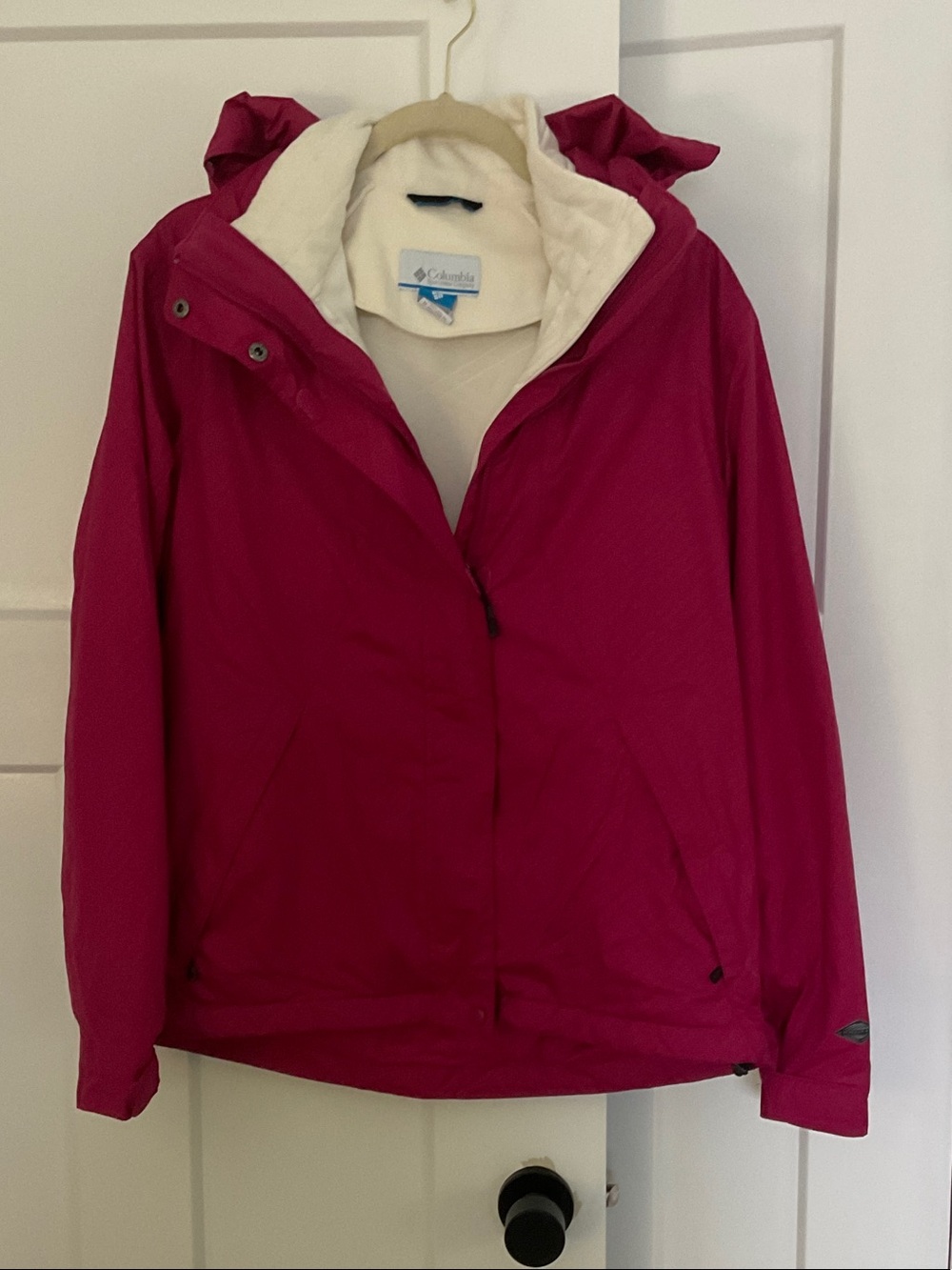 Columbia Women’s Interchange 3 in 1 Pink Hooded Ski Jacket with ivory fleece